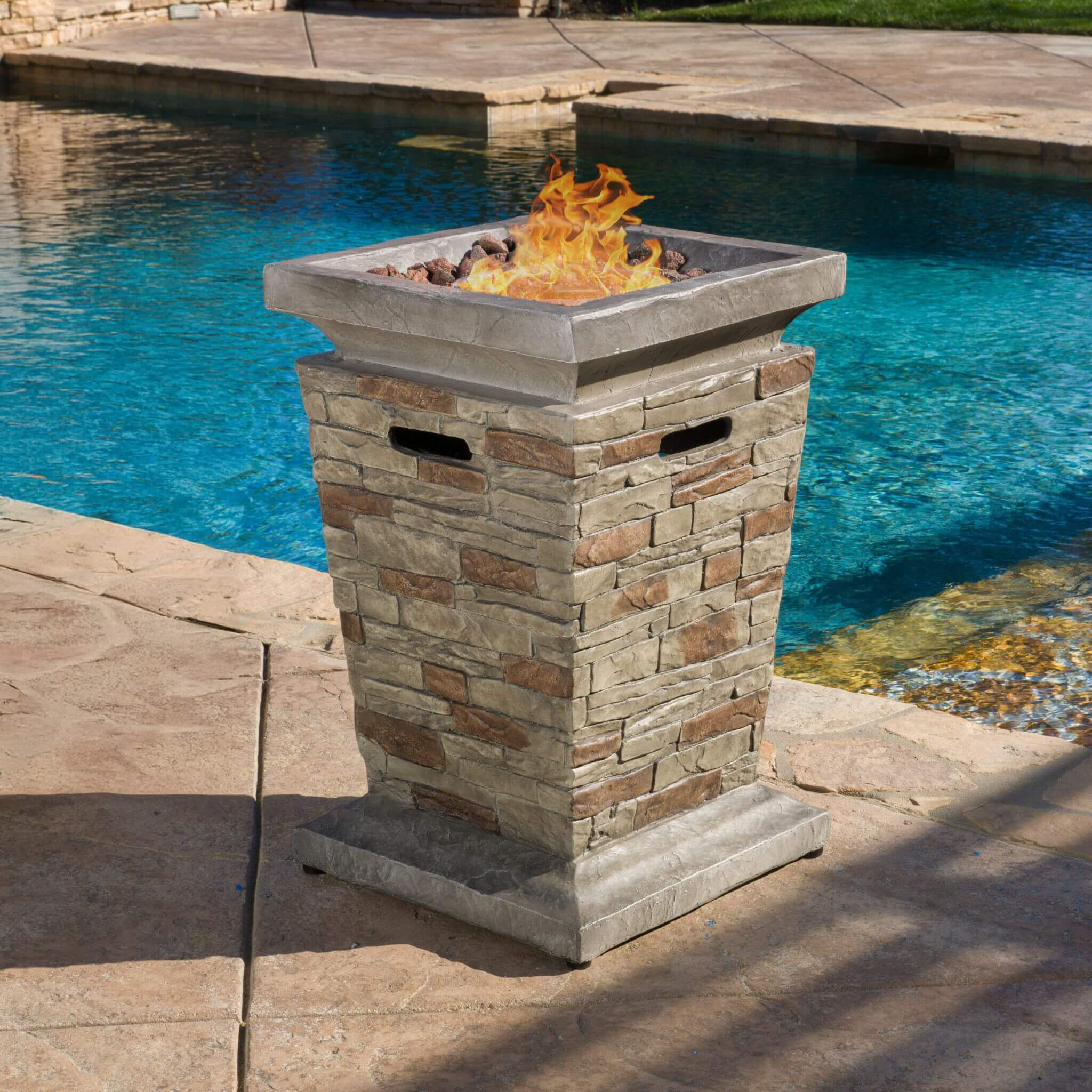 19-Inch Outdoor 40K BTU Natural Stone Fire Column