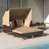 Outdoor Daybed with Retractable Canopy - Wicker Rattan Patio Lounger
