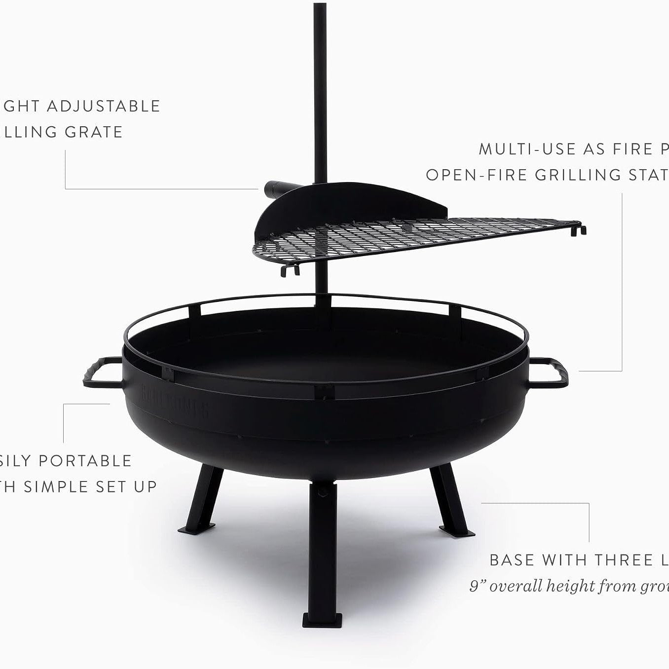 Cowboy Fire Pit 23-Inch - Open Fire Grill with Cooking Grate for Outdoor Cooking - Heavy Duty Open Grill