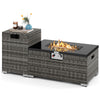 2-Piece Outdoor Rattan Fire Table Set - 32 Inch Rectangle Gas Firepit with Tank Cover - 3 colors