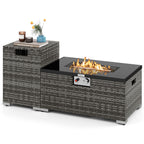 2-Piece Outdoor Rattan Fire Table Set - 32 Inch Rectangle Gas Firepit with Tank Cover - 3 colors