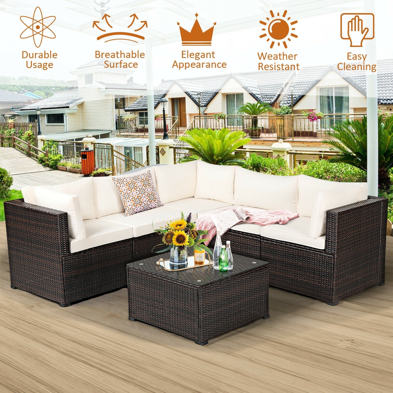6 Piece Patio Furniture Sofa Set with Cushions