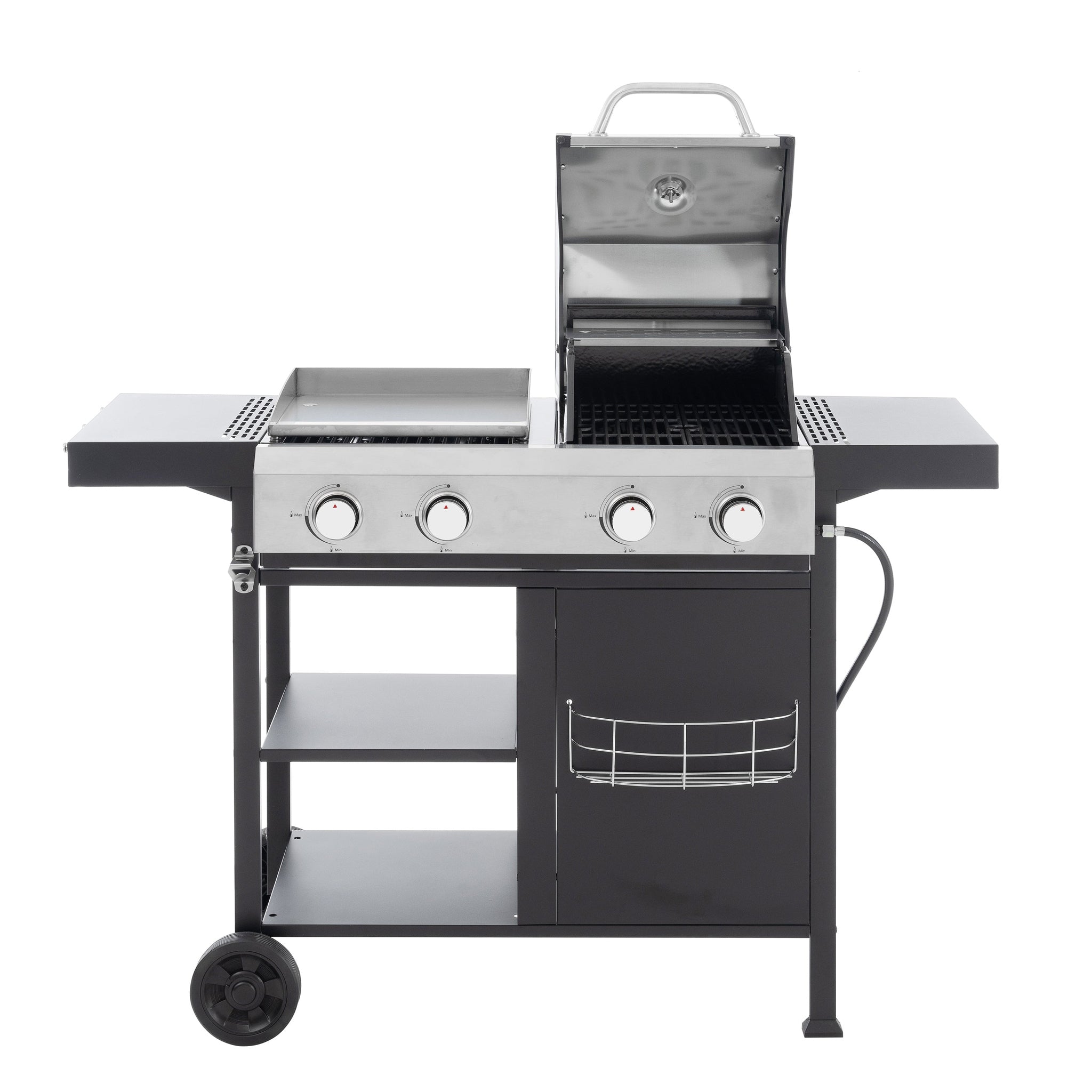 2+2 multifunctional gas barbecue grill and covered grill combination for outdoor cooking