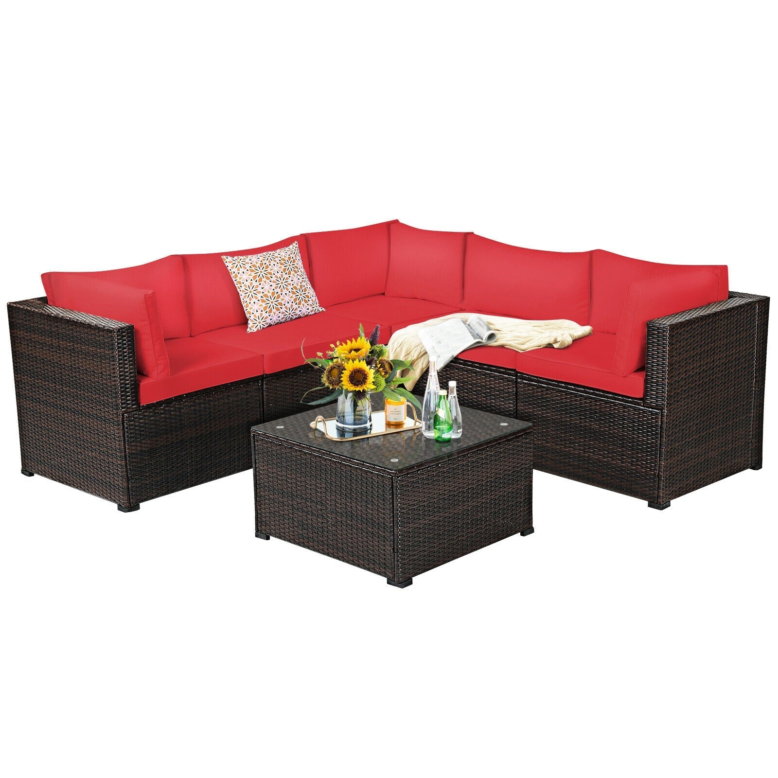 6 Piece Patio Furniture Sofa Set with Cushions