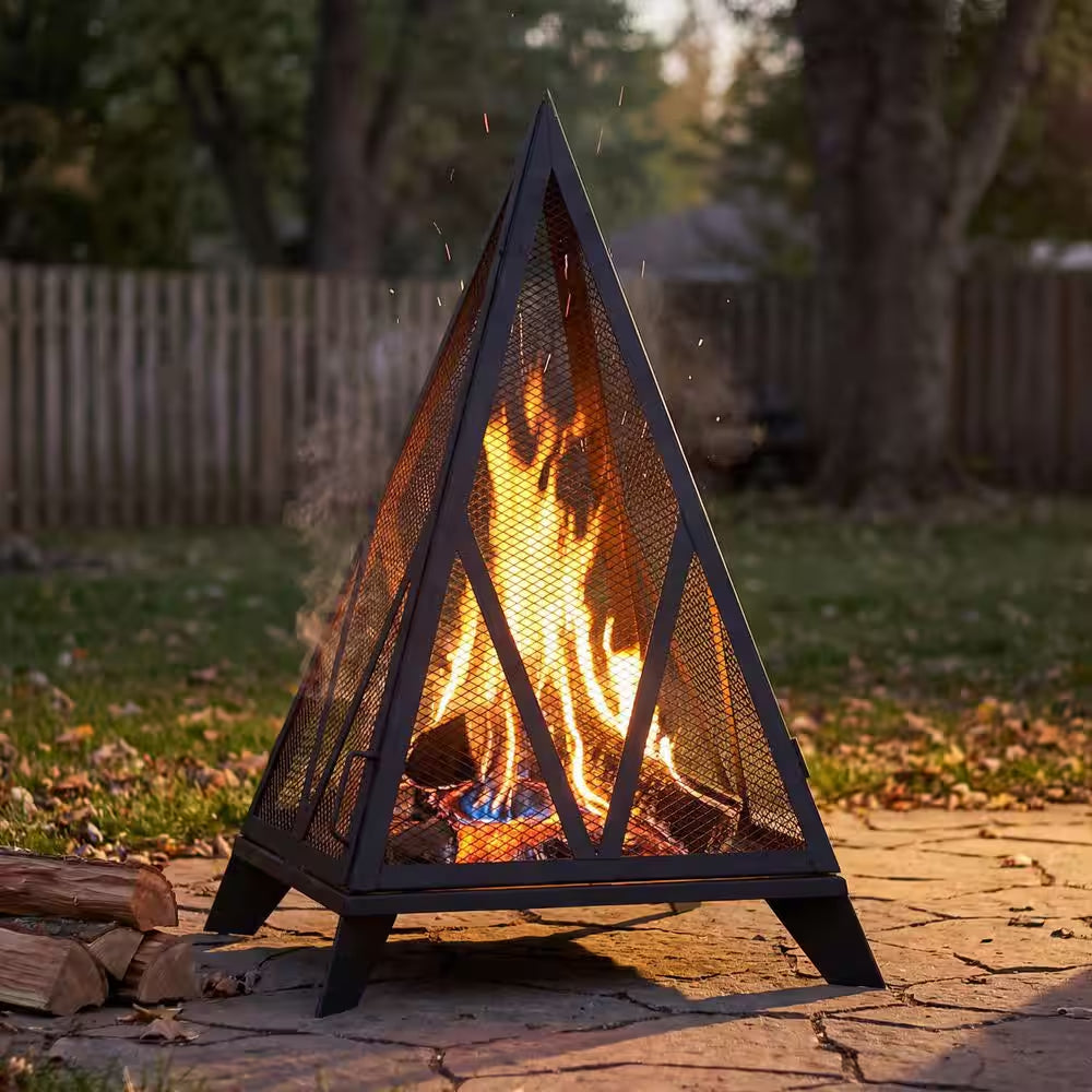 Sunnydaze Majestic Pyramid Steel Mesh Wood Burning Fire Bowl Pit