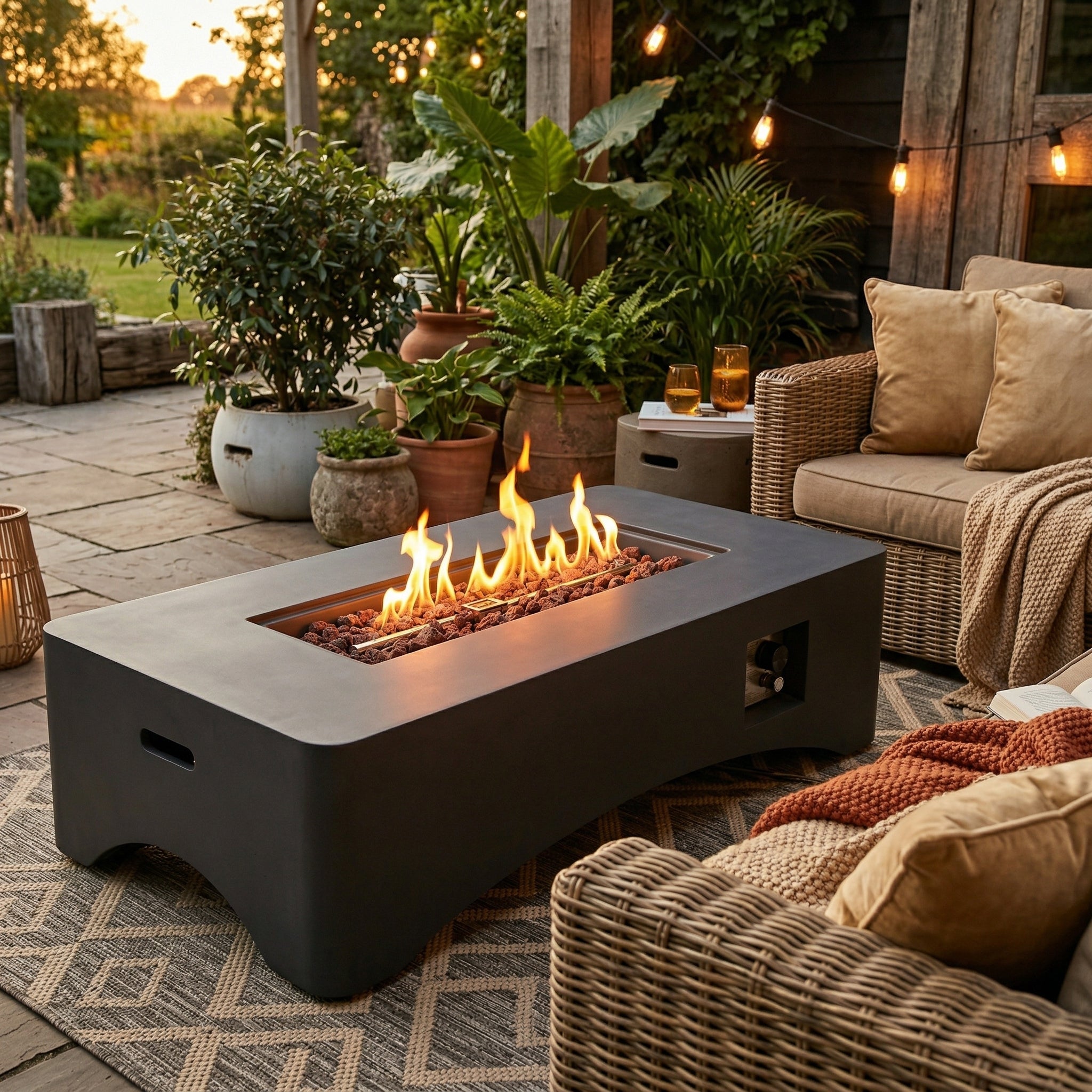 56" Propane Fire Pit Table, Rectangular Outdoor Gas Fire Pit - Dark Gray