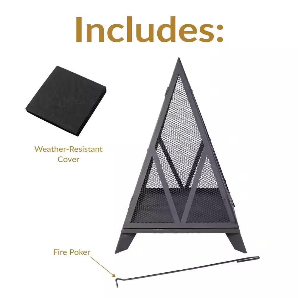 Sunnydaze Majestic Pyramid Steel Mesh Wood Burning Fire Bowl Pit