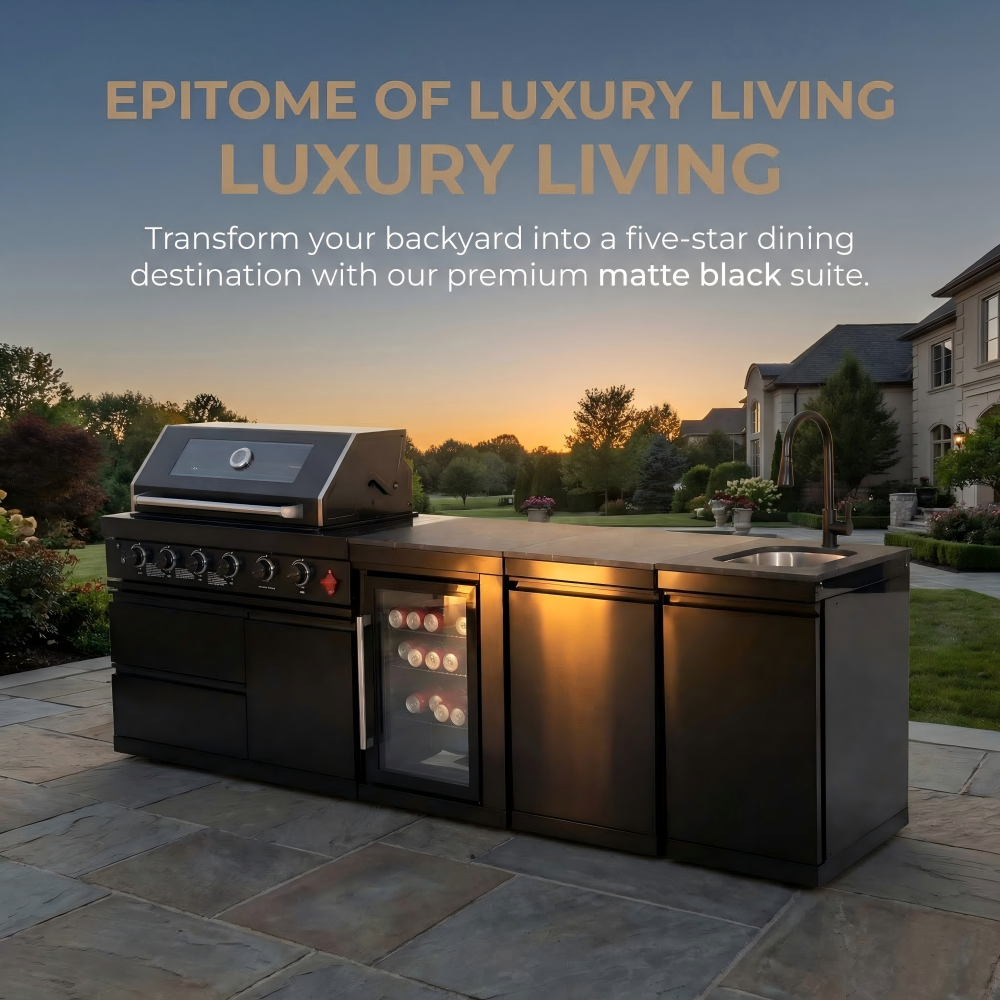 104" 4-Burner 72,000 BTU Black Outdoor Kitchen Bar Barbecue Island Grill