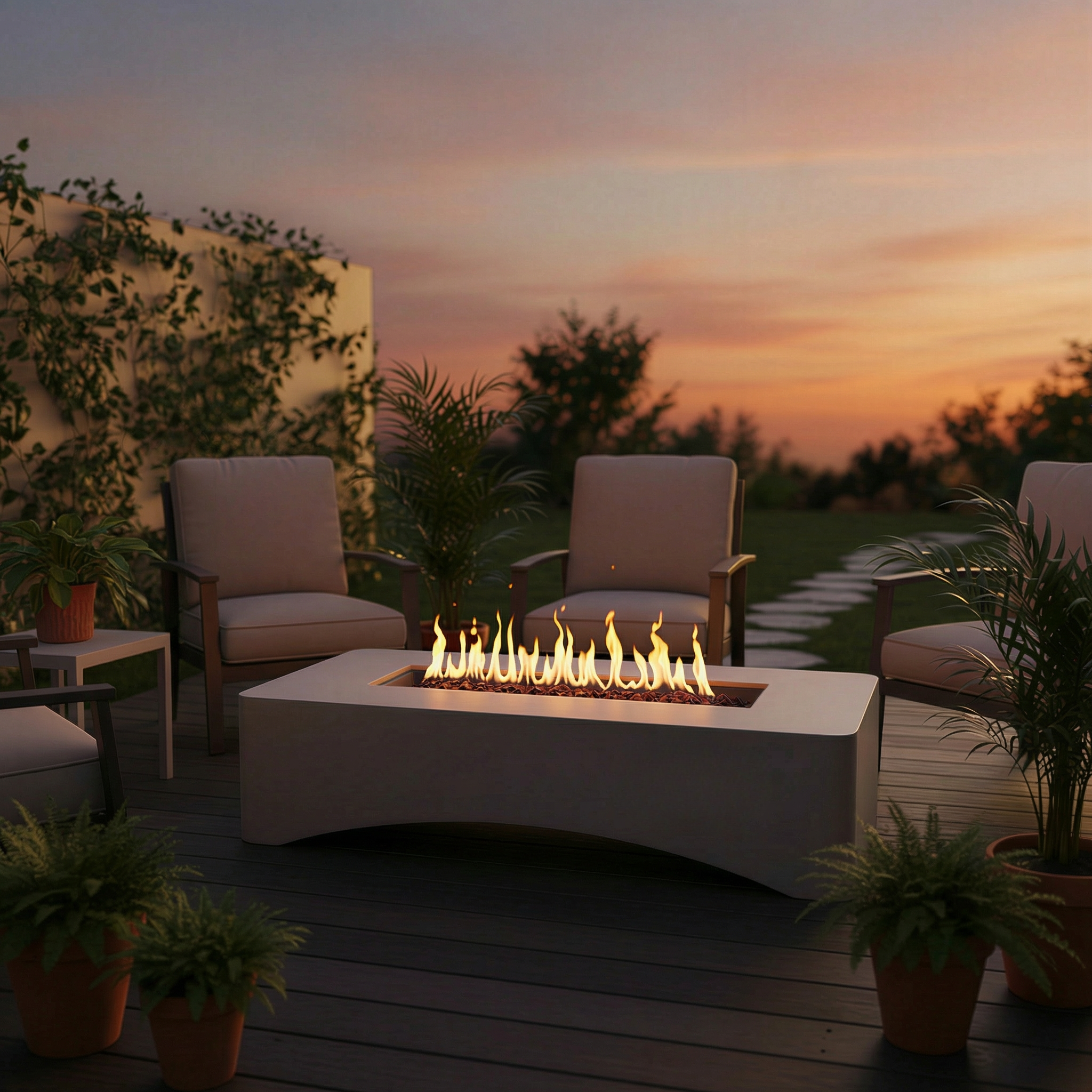 56' Propane Fire Pit Table - Rectangular Outdoor Gas Fire Pit - Light Gray