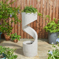 Outdoor Water Fountain with LED Light, Modren Curved Waterfall Fountain with Stone Planter, Faux Terrazzo Spiral Shaped Outdoor Fountains Water Feature for Garden Patio Deck Porch, 40.25â€H