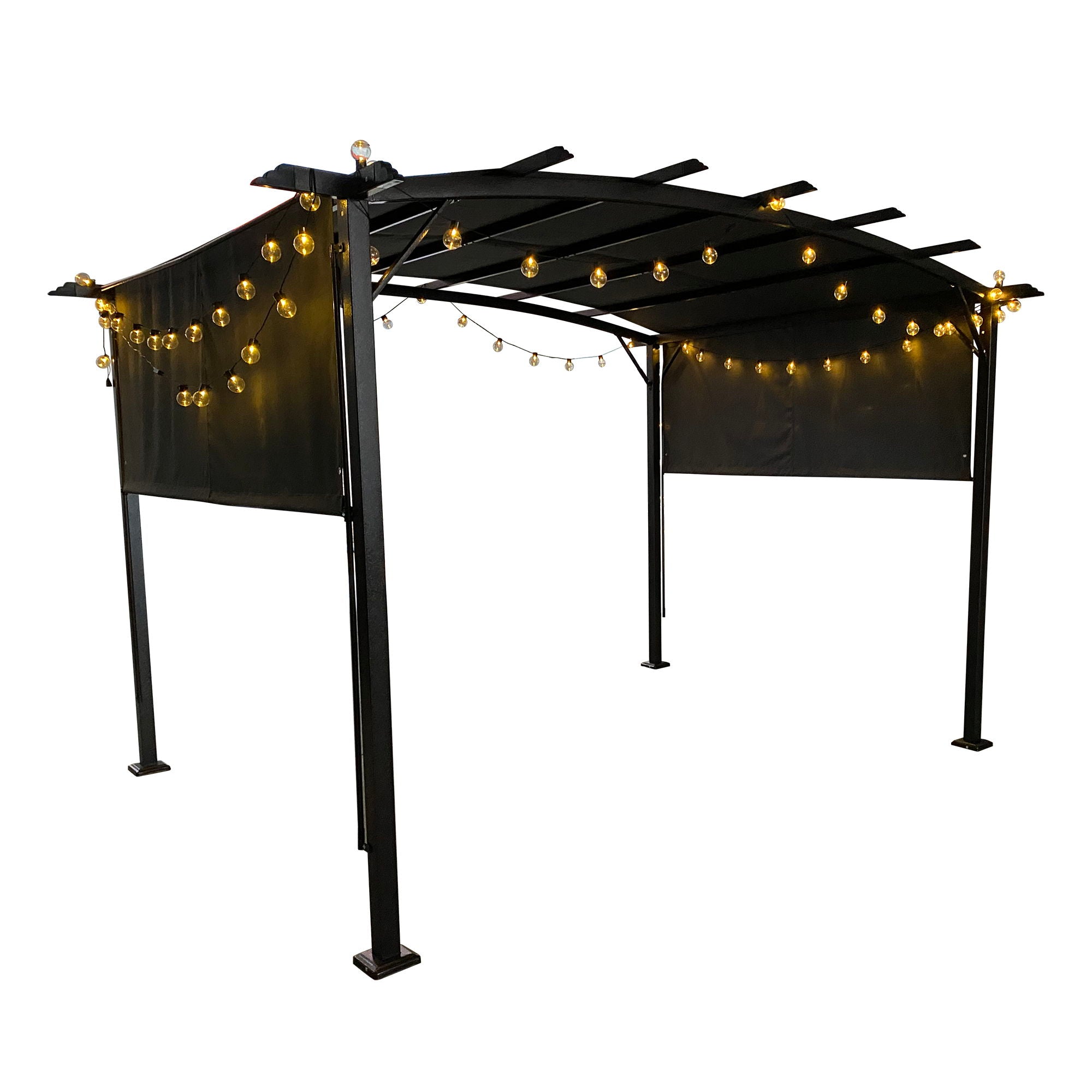 12' x 9' Outdoor Patio Pergola Gazebo - Steel Frame Sun Shelter With Retractable Canopy