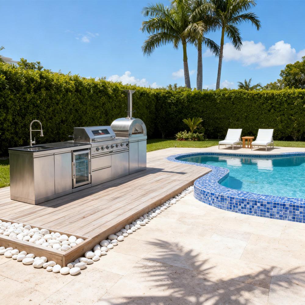 125" 10,8000 BTU 4-Burner Outdoor Kitchen Island Grill with Pizza Oven