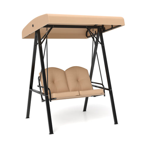2-Person Outdoor Porch Swing with A-Shaped Metal Stand and Adjustable Canopy