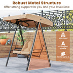 2-Person Outdoor Porch Swing with A-Shaped Metal Stand and Adjustable Canopy