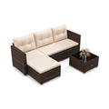 4 Seats Outdoor Wicker Furniture Set with Tempered Glass Coffee Table and Soft Cushions