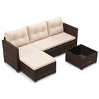 4 Seats Outdoor Wicker Furniture Set with Tempered Glass Coffee Table and Soft Cushions
