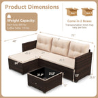 4 Seats Outdoor Wicker Furniture Set with Tempered Glass Coffee Table and Soft Cushions