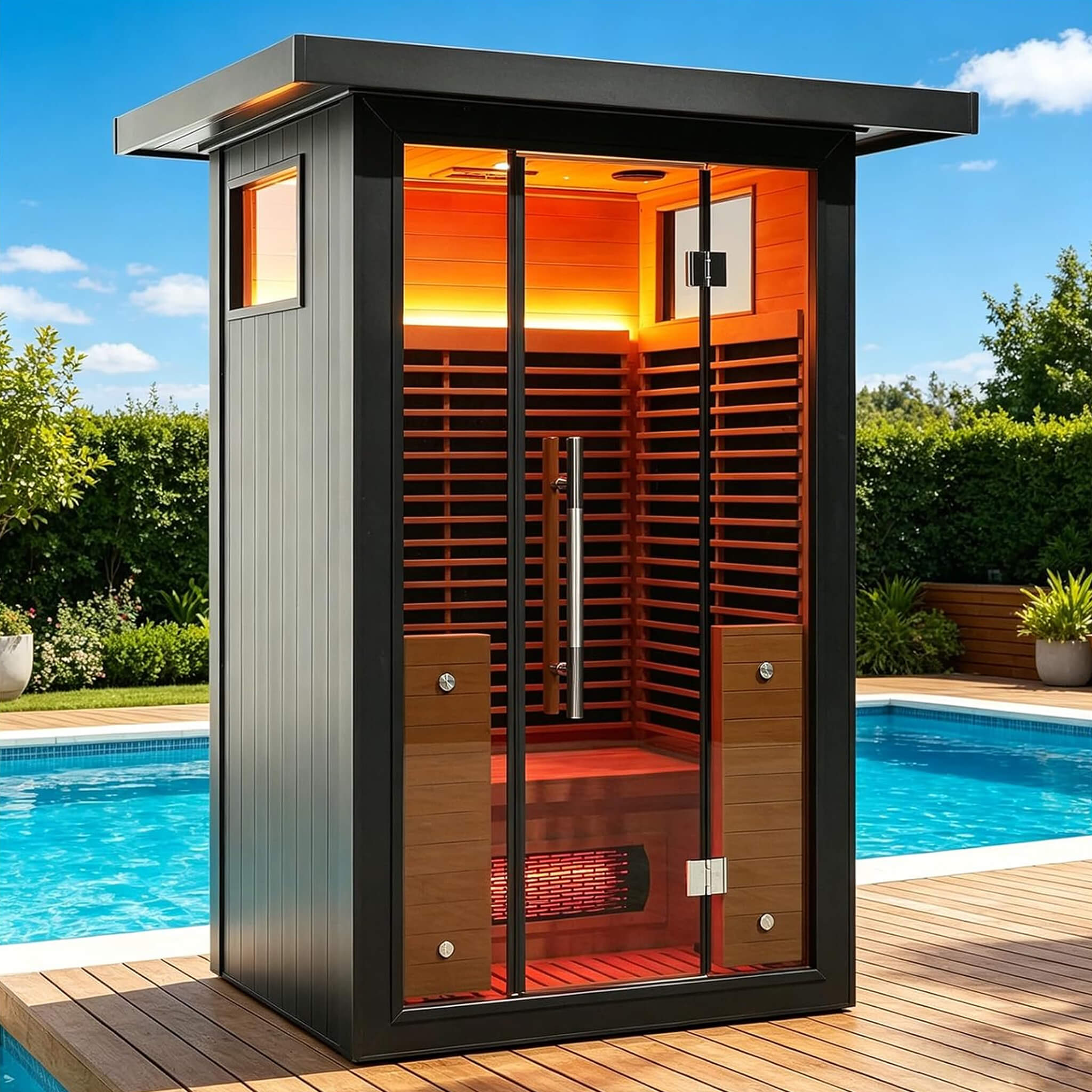 The Lugano 2-Person Outdoor Full-Spectrum Infrared Sauna with Aluminum Alloy Exterior & WiFi