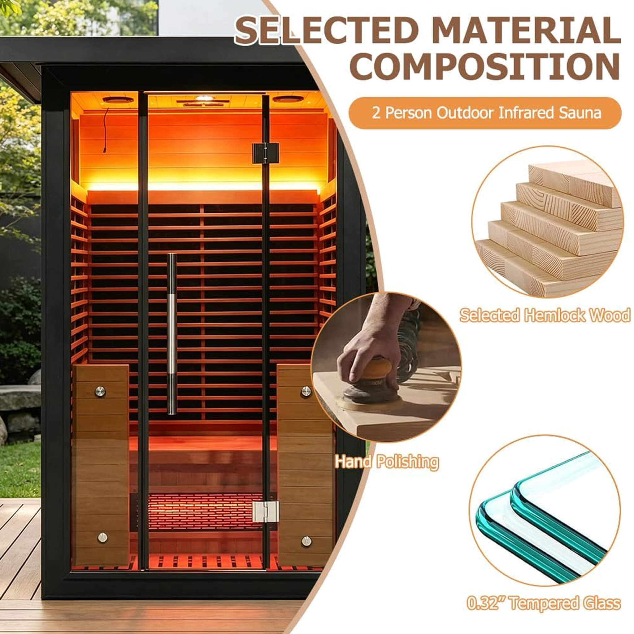 The Lugano 2-Person Outdoor Full-Spectrum Infrared Sauna with Aluminum Alloy Exterior & WiFi