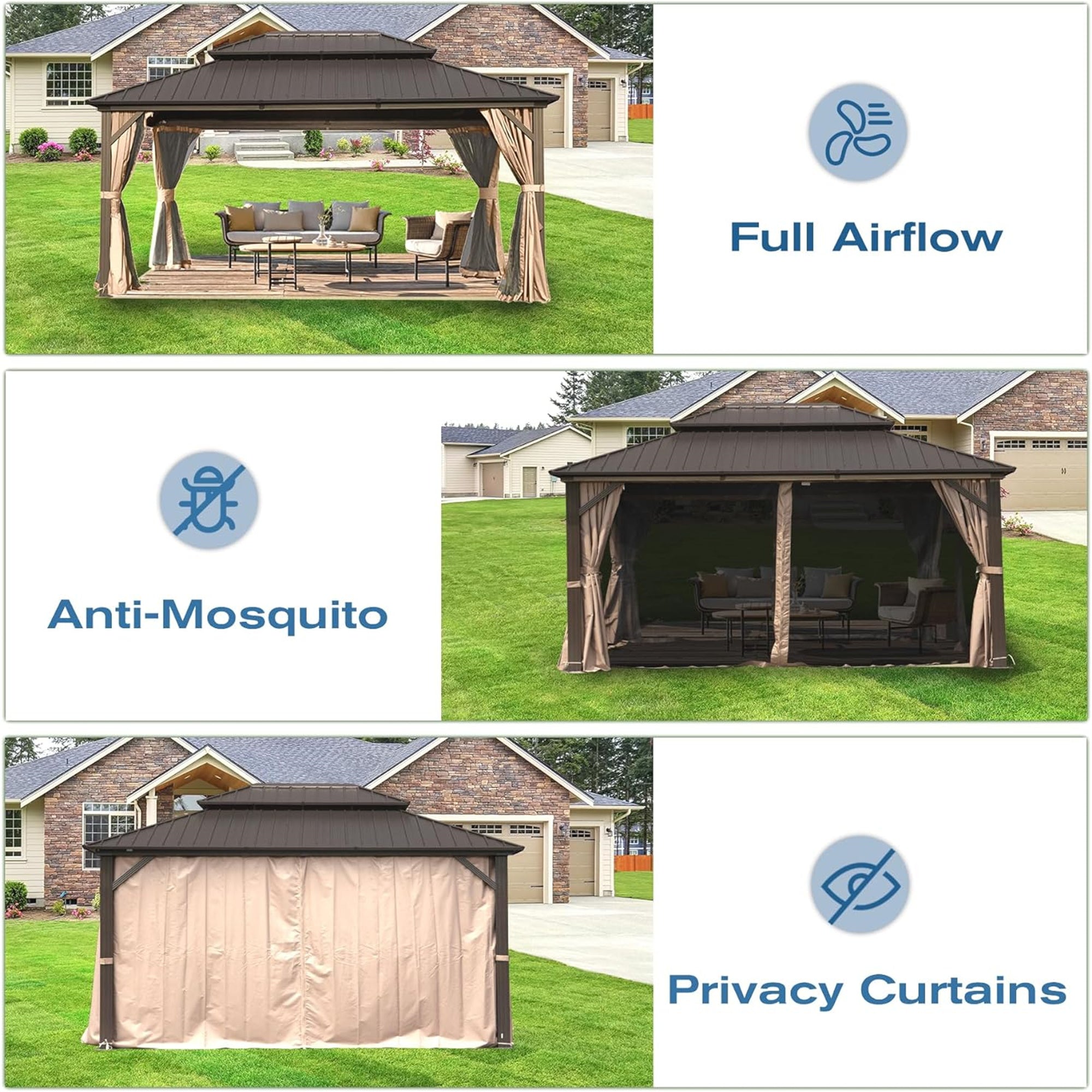 12' x 16' Hardtop Aluminum Gazebo with Double Roof Canopy