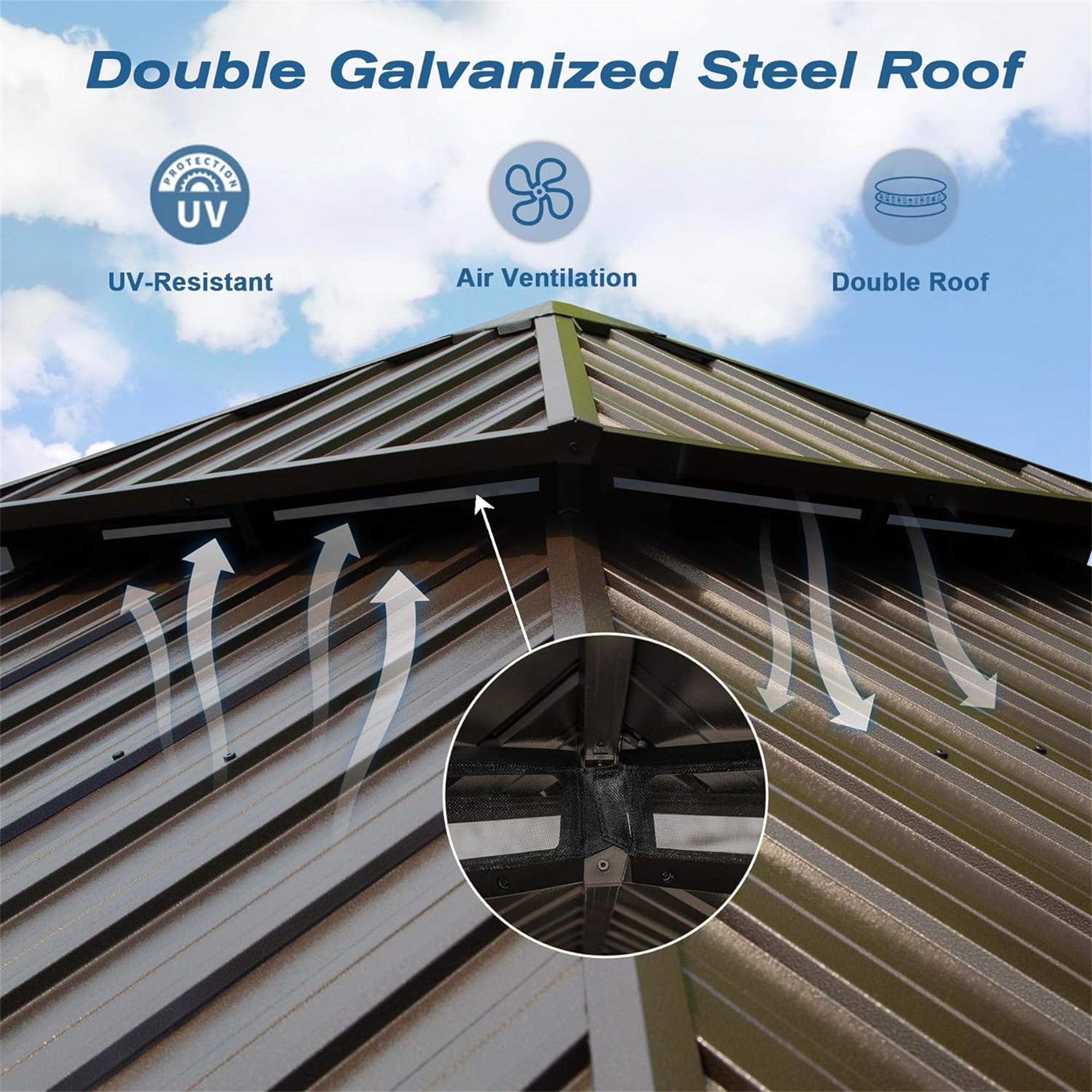 12' x 16' Hardtop Aluminum Gazebo with Double Roof Canopy