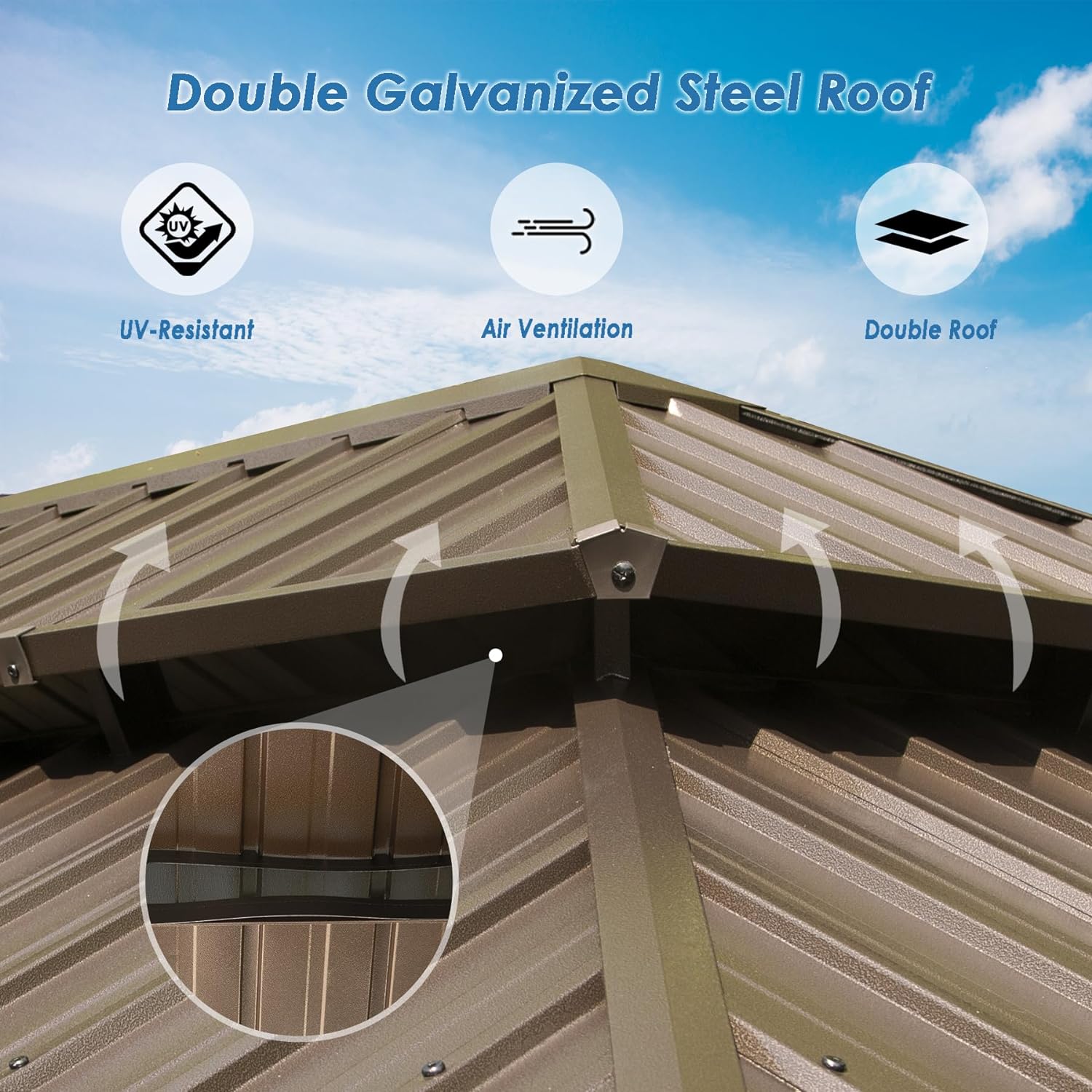 12' X 20' Hardtop Gazebo with Galvanized Steel Double Roof Canopy