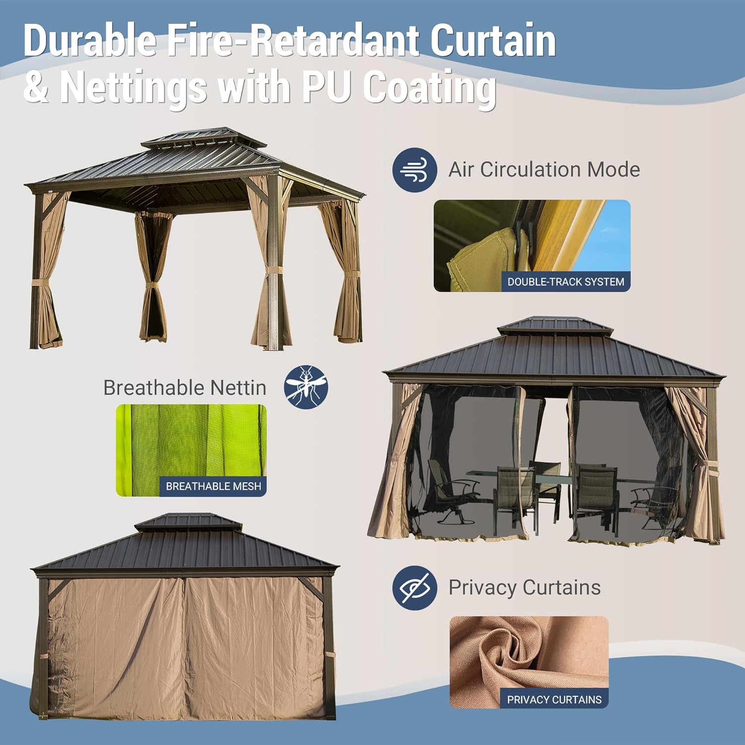 10' x 12' Hardtop Aluminum Gazebo with Double Canopy