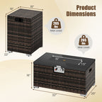 2-Piece Outdoor Rattan Fire Table Set - 32 Inch Rectangle Gas Firepit with Tank Cover - 3 colors