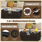 2-Piece Outdoor Rattan Fire Table Set - 32 Inch Rectangle Gas Firepit with Tank Cover - 3 colors