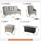 Outdoor Patio Furniture Set with Fire Pit and Ottomans