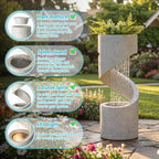 Outdoor Water Fountain with LED Light, Decorative Tiered Curved Waterfall Fountain with Stone Planter, Faux Terrazzo Spiral Shaped Outdoor Fountains for Garden Deck Patio Porch, 31.25â€H
