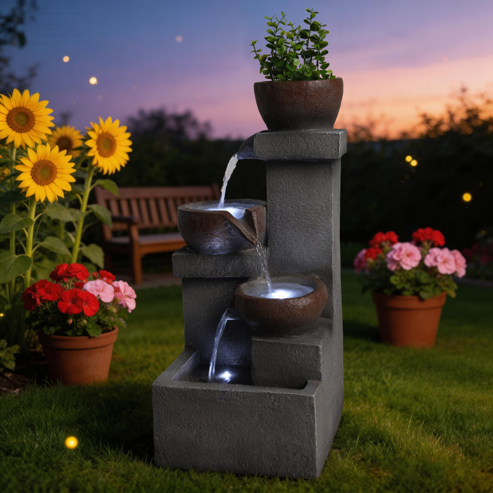 Tiered Cascading Jar Outdoor Fountain with LED Lights