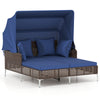 Outdoor Daybed with Retractable Canopy - Wicker Rattan Patio Lounger