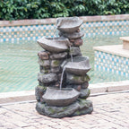4 Tier Poly resin Cascading Rock Bowl Freestanding Fountain With LED Ligh - Gray