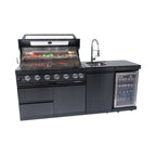 Deluxe Stainless Steel Gas Outdoor Kitchen Grill + Wine Cooler