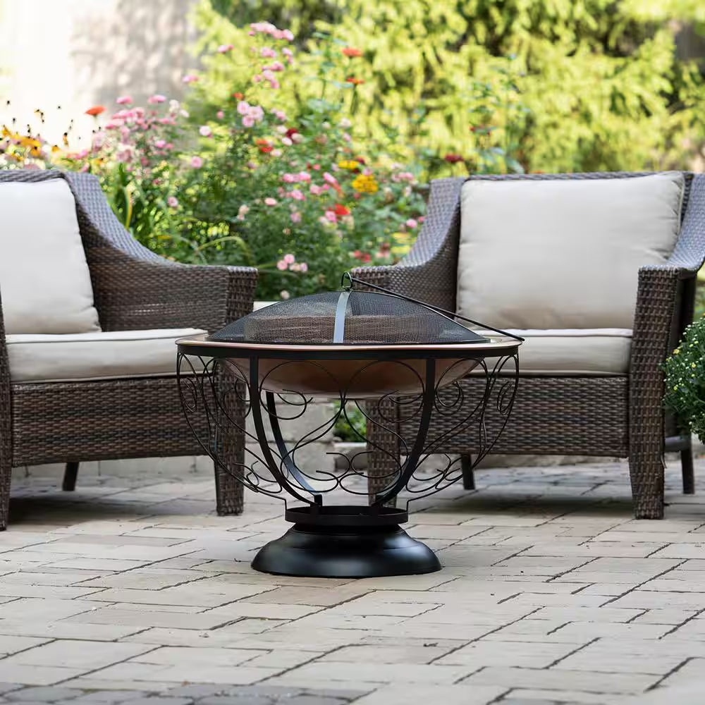 29 In. round Steel Wood Fire Pit with Porcelain Bowl