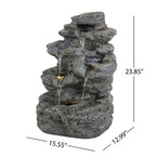 Concrete Rock Waterfall Fountain with LED Lights