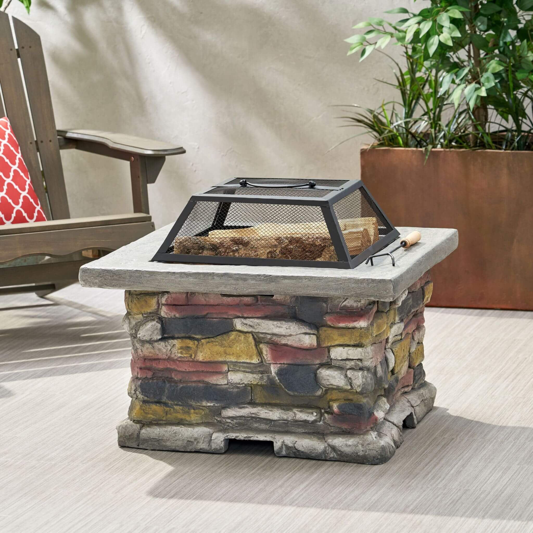 28-Inch Premium Outdoor Wood Burning Magnesium Oxide Fire Pit With Lid (SAK75214)