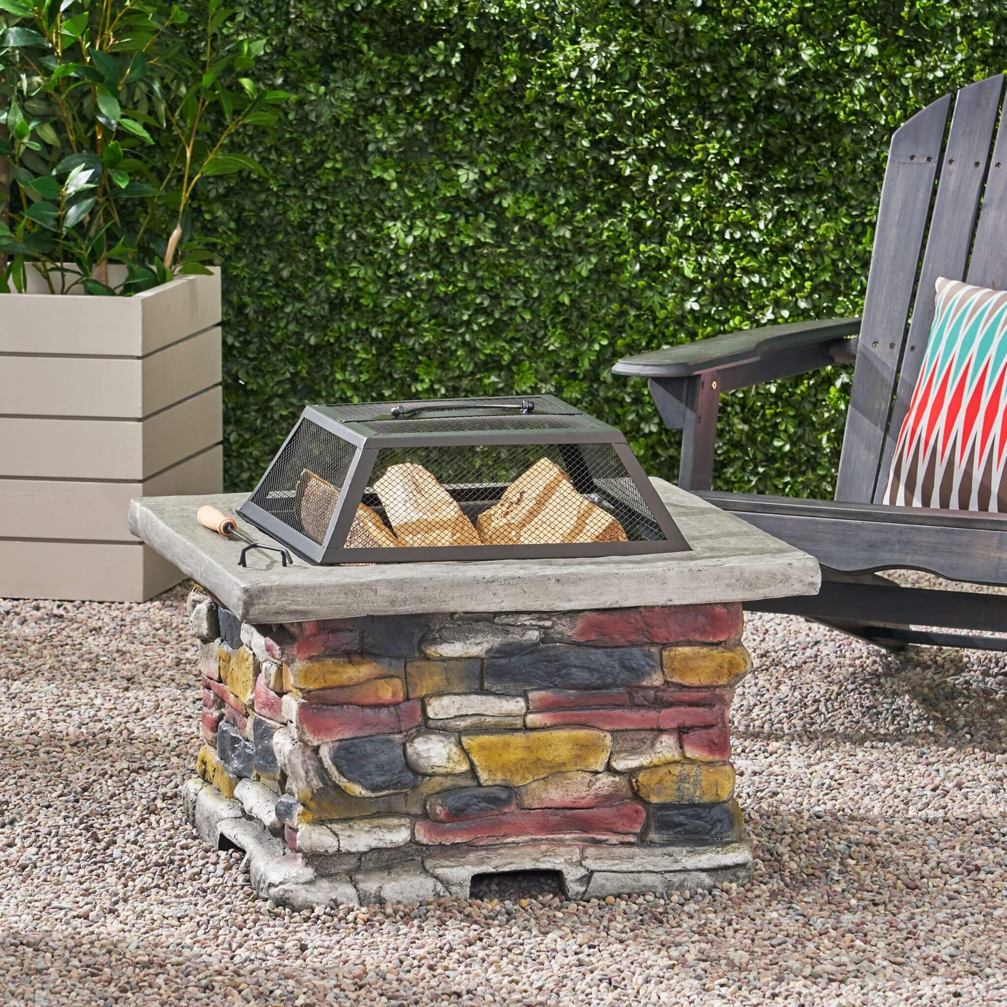 28-Inch Premium Outdoor Wood Burning Magnesium Oxide Fire Pit With Lid (SAK75214)