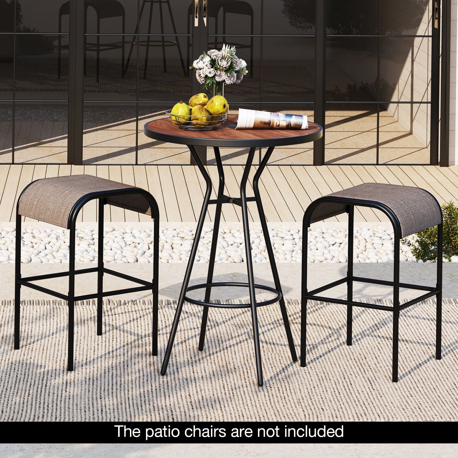 28 Inch Outdoor Bar Table with Wood-Look Tabletop