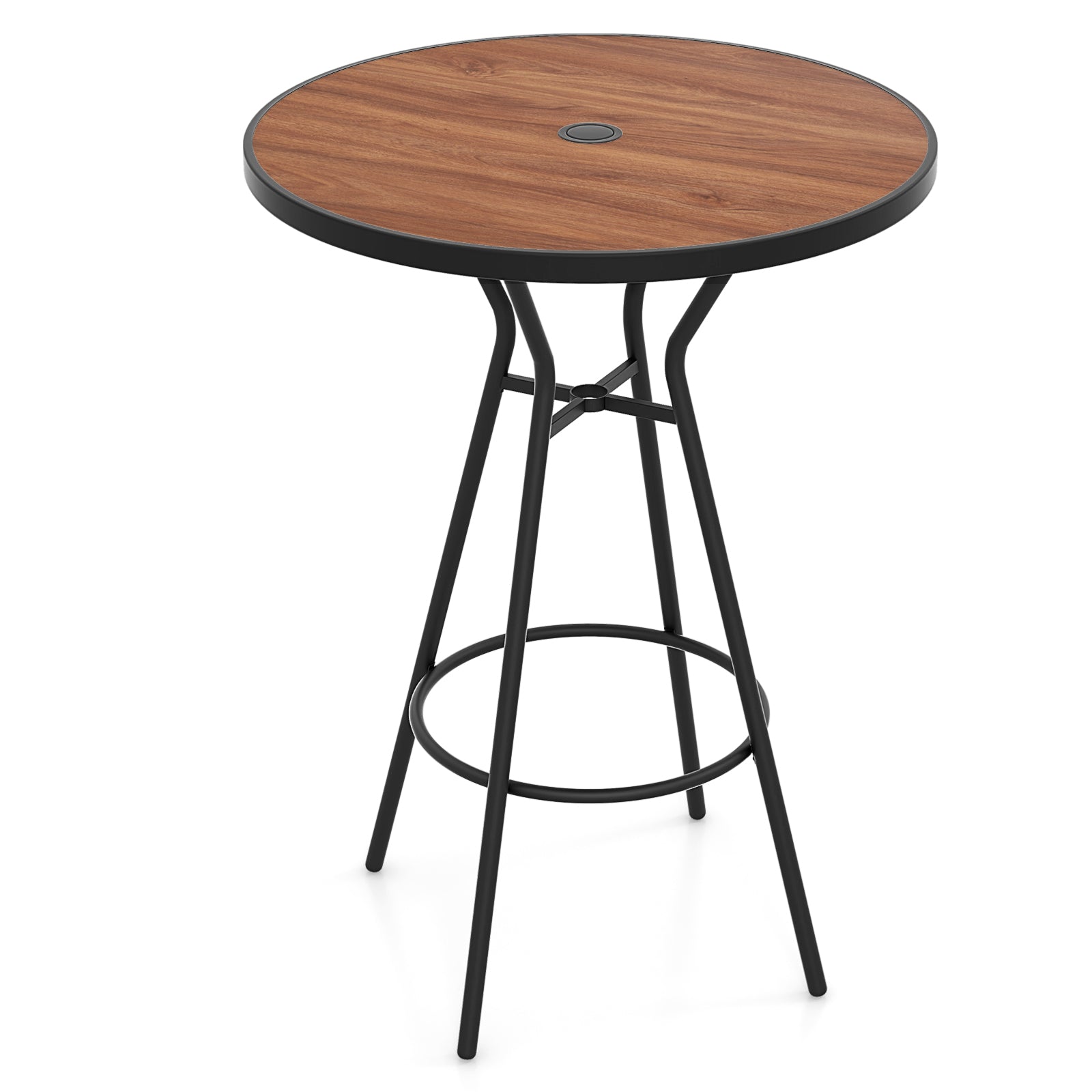 28 Inch Outdoor Bar Table with Wood-Look Tabletop