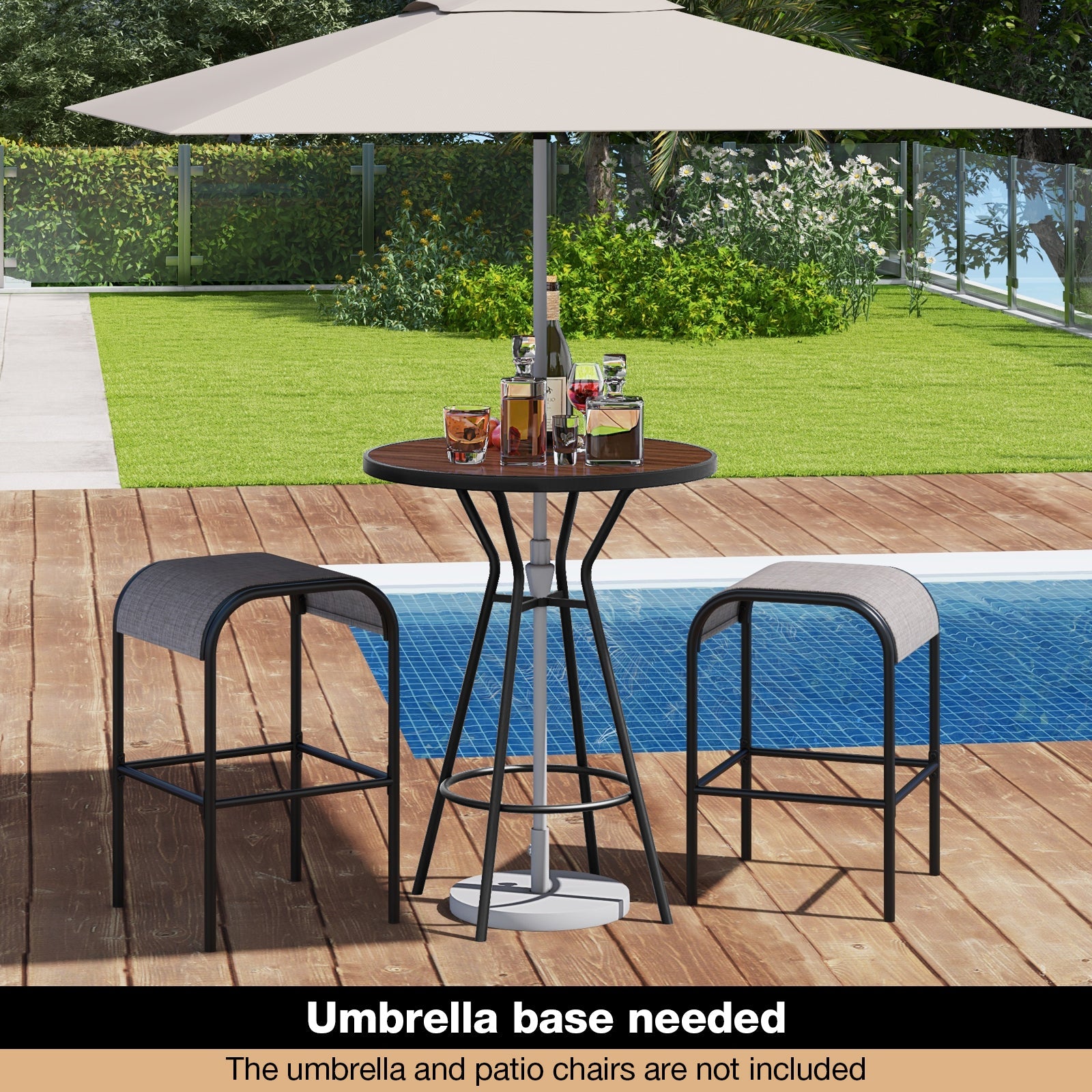 28 Inch Outdoor Bar Table with Wood-Look Tabletop