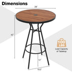 28 Inch Outdoor Bar Table with Wood-Look Tabletop