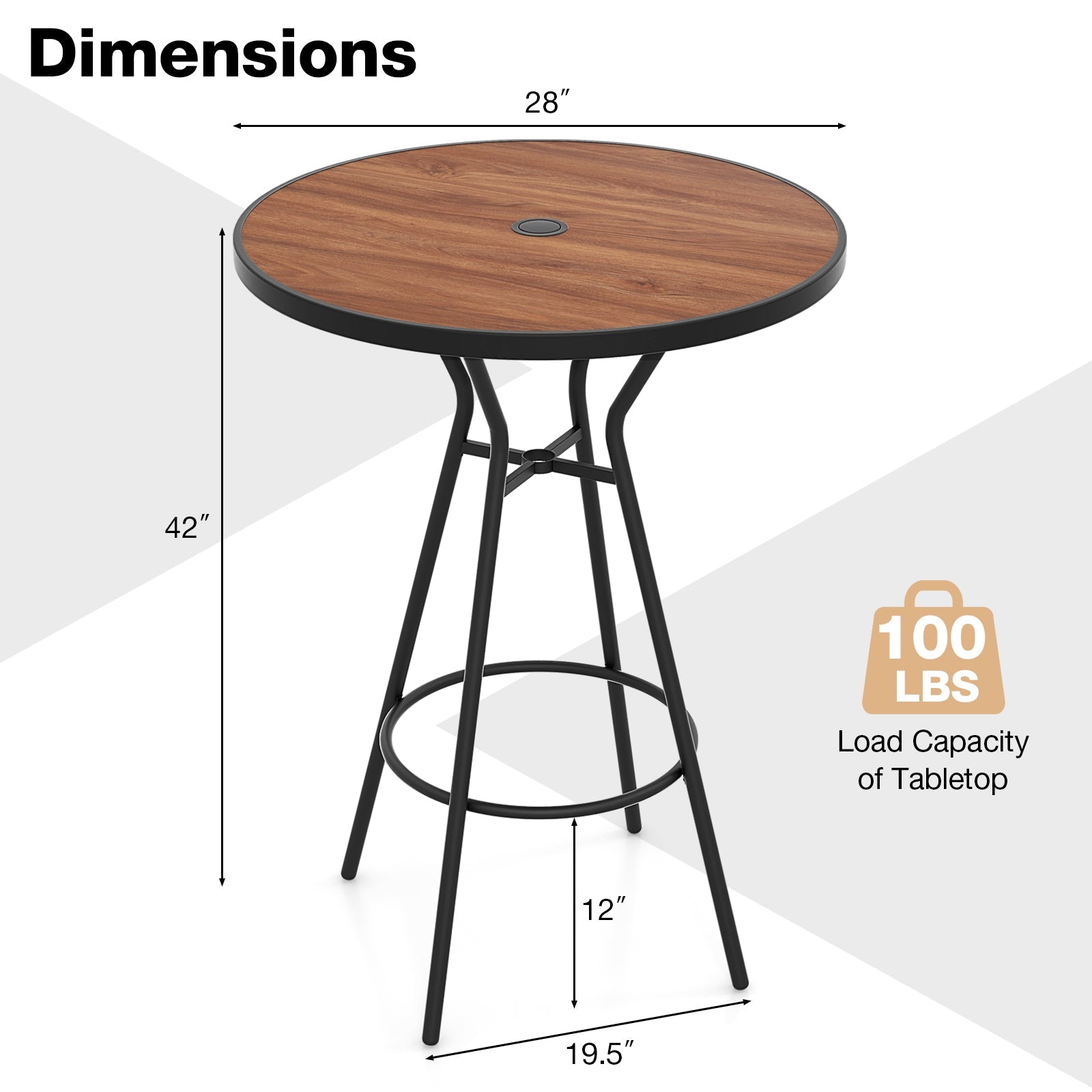 28 Inch Outdoor Bar Table with Wood-Look Tabletop
