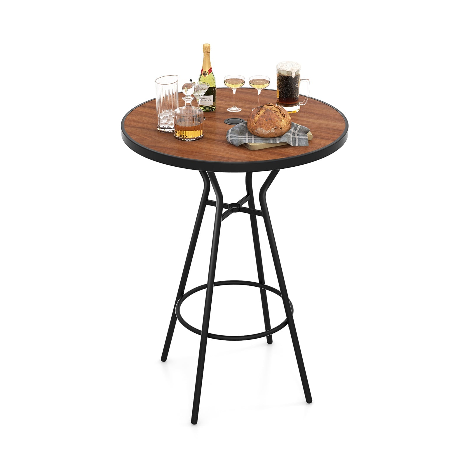 28 Inch Outdoor Bar Table with Wood-Look Tabletop
