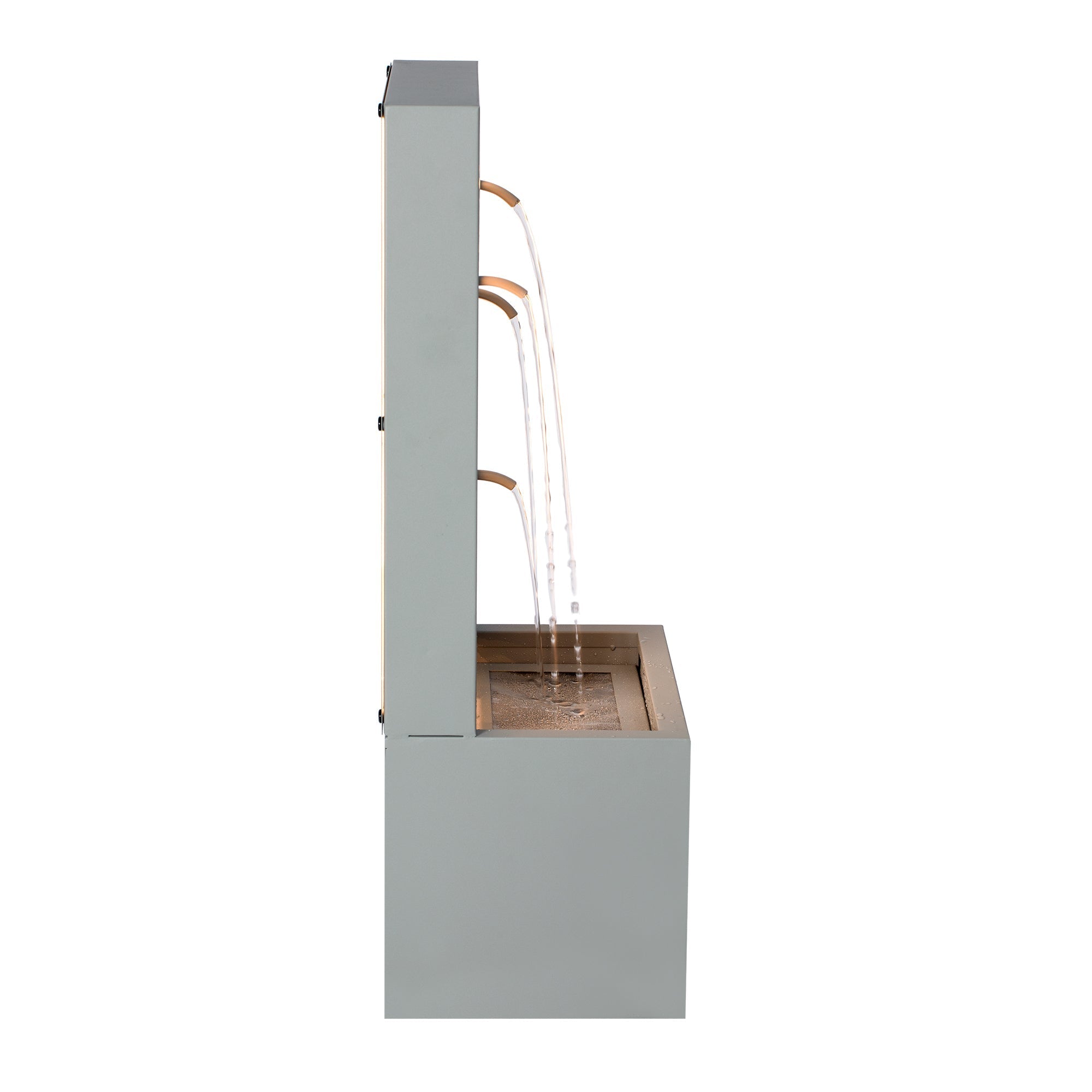 30.71' Light Gray Metal Leaf Cutout Outdoor Water Wall Fountain with LED Lights