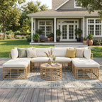 7 Pieces Outdoor Patio Furniture, All-Weather Rattan Sectional Sofa Set with table