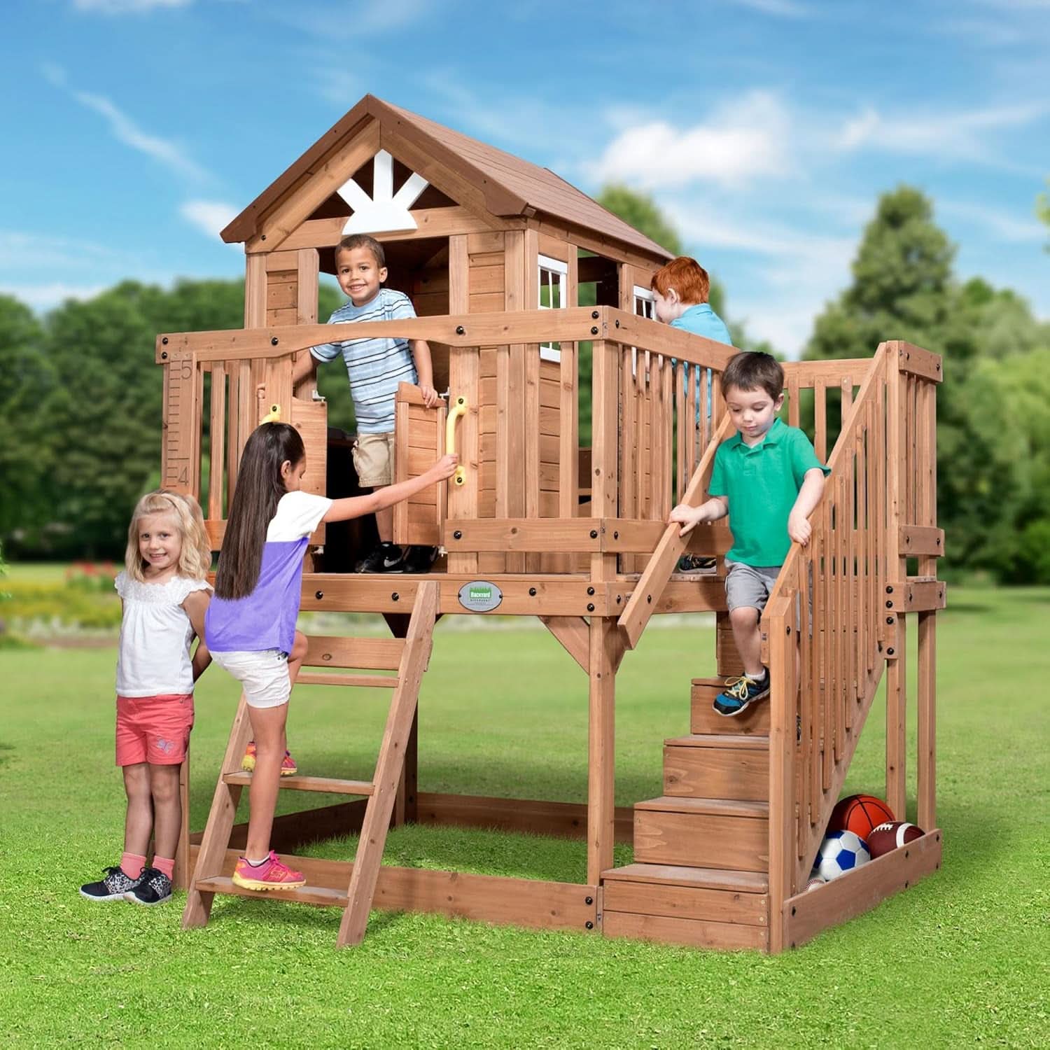 Premium Outdoor Cedar Playhouse With Integrated Kitchen