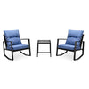 3 Pieces Patio Bistro Set Outdoor Rocking Chair with Blue Cushion for Yard Garden Poolside