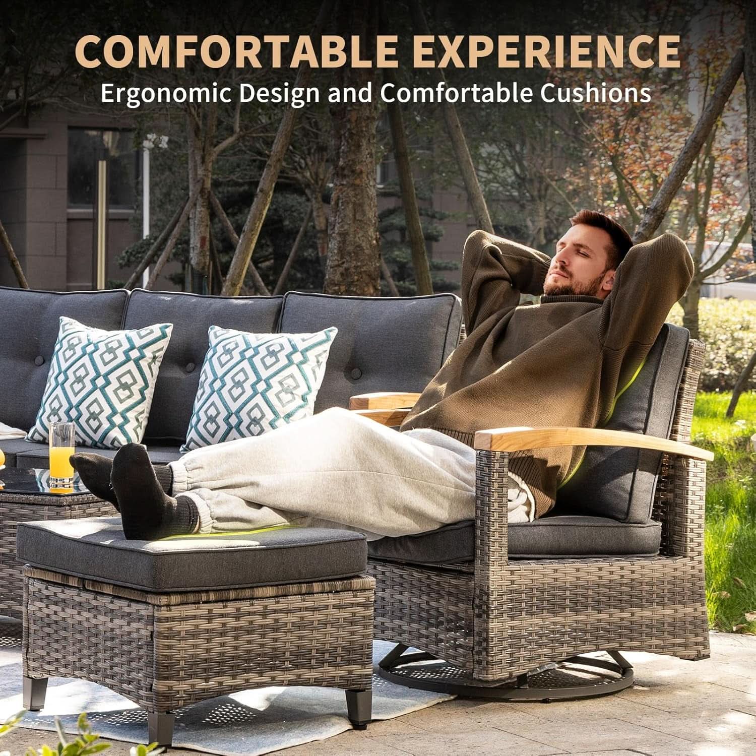 7 - piece Outdoor Rattan Patio Furniture Set with Swivel Rockers